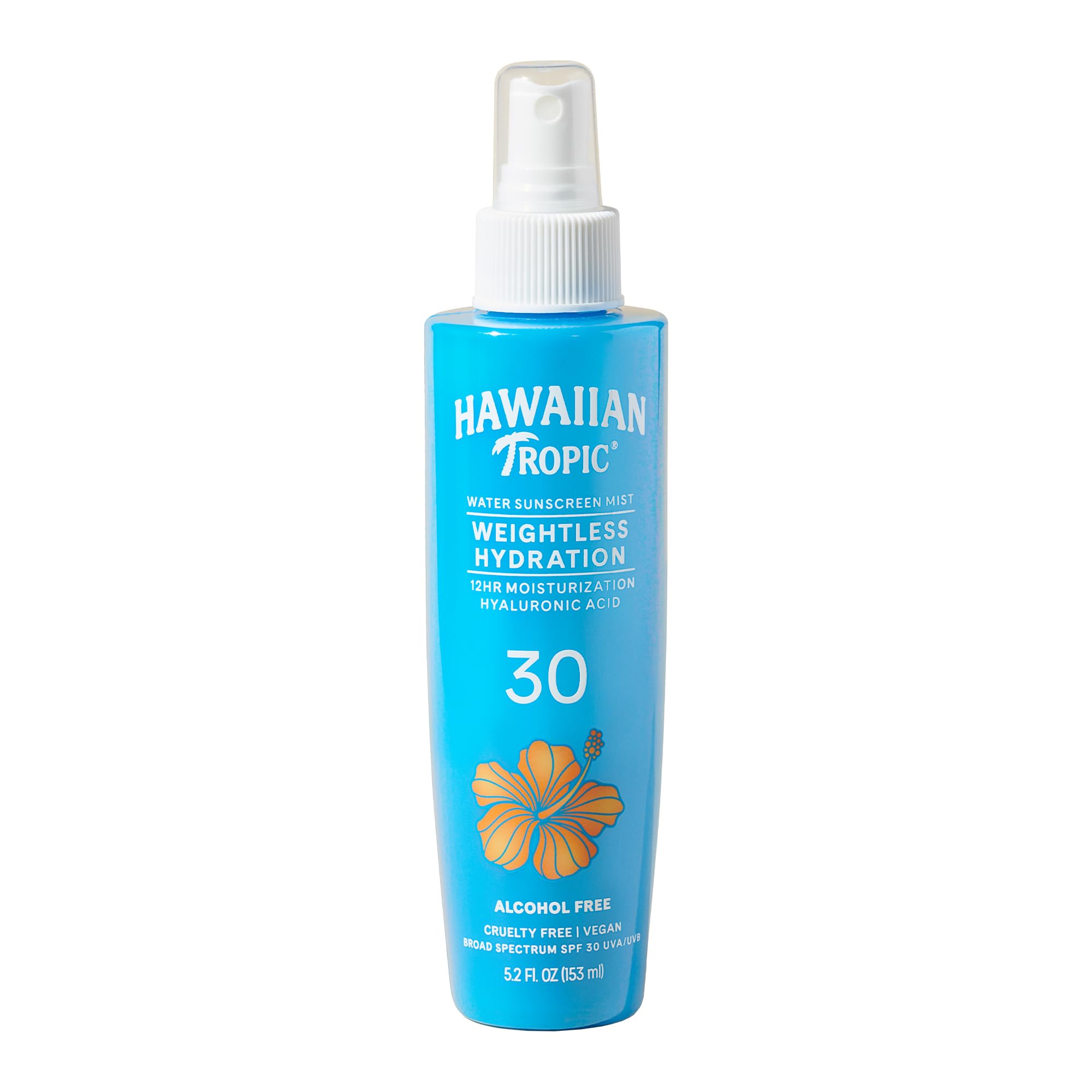 Hawaiian Tropic Weightless Hydration Water Mist for Body SPF 30, 5.2 Fl Oz | Hawaiian Tropic Body Spray Sunscreen Mist, Water Based SPF 30, Non-Aerosol Sunscreen Spray, 5.2 Fl Oz