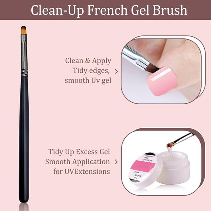 French Brush for Nails Oblique Head French Tip Nail Art Design Pen & Manicure Clean-Up Brushes UV Gel Acrylic Painting Drawing Pen Set,Black Handle & Fine Hair, NB113
