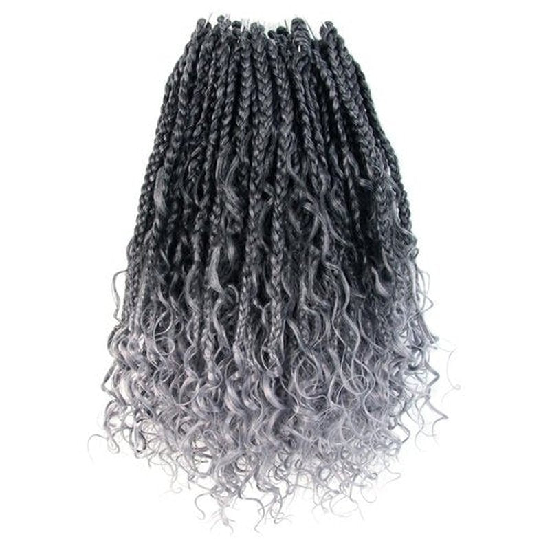 Niseyo Goddess Box Braids Crochet Hair 10 Inch 8 Packs Short Boho Style Crochet Box Braids Grey Pre Looped Curly Ends Synthetic Hair (Tgrey/Ombre Gray)