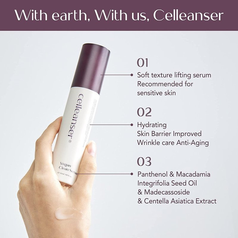 Vegan Clean Serum - Moisturizing Facial Serum with Panthenol & Madecassoside | Non-Greasy, 1.01 Fl Oz