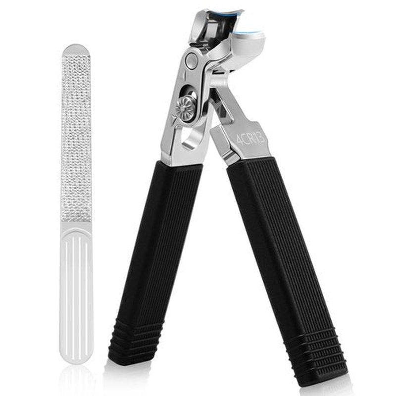 SmilVie Angled Head Toe Nail Clippers for Seniors, Long Handle, Heavy Duty Ingrown Toenail Clipper Set (Black 2-in-1 Set)