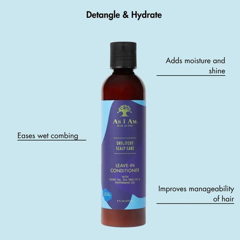 As I Am Dry & Itchy Scalp Care Leave In Conditioner - 8 ounce - Enriched with Olive oil, Tea Tree Oil and Peppermint Oil