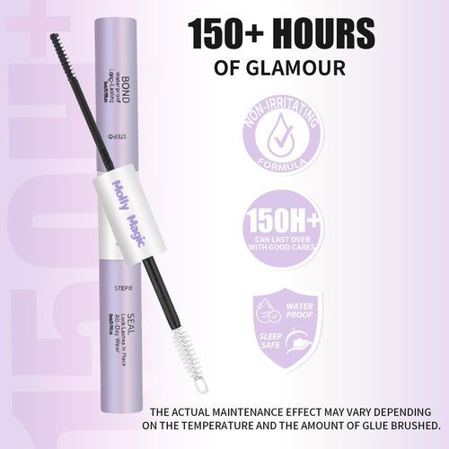 Molly Magic Flora Lash Clusters Kit, Wispy Natural 8-18mm D Curl Individual DIY False Eyelash Extension Kit with Lash Bond and Seal, Thin Invisible Black Lash Band