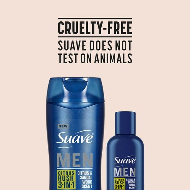 Suave Body Wash, Shampoo and Conditioner 3-in-1 for Men, Citrus Rush Bundle, Full-Size Twin Pack + 1 Travel Format (3 Piece Set)
