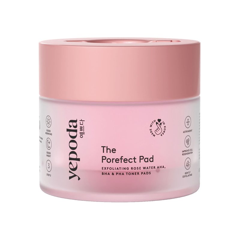 Yepoda The Porefect Pad, Exfoliating Rose Water AHA, BHA & PHA Toner Pads, Gently exfoliating & Pore Refining, Vegan Korean Toner-Pads for All Skin Types, 4.05 FL. OZ. (120 mL) / 60 Pads