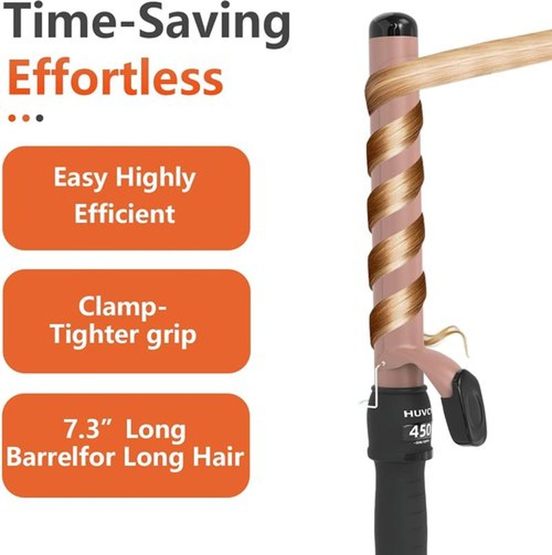 Skiennix 1-1/4 Inch Curling Iron - Fast Heating Ceramic Curler with LCD Display, Adjustable 180°F-450°F, Rose Gold