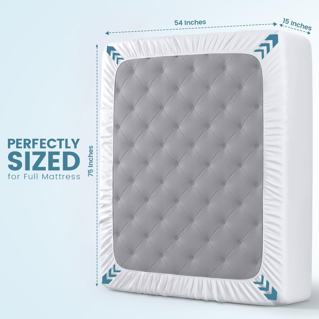 Full Size Mattress Protector Waterproof, Premium 200 GSM Terry Mattress Cover, Soft & Breathable Bed Cover, Fitted Sheet Style Stretchable Deep Pockets 15" by Utopia Bedding (White)