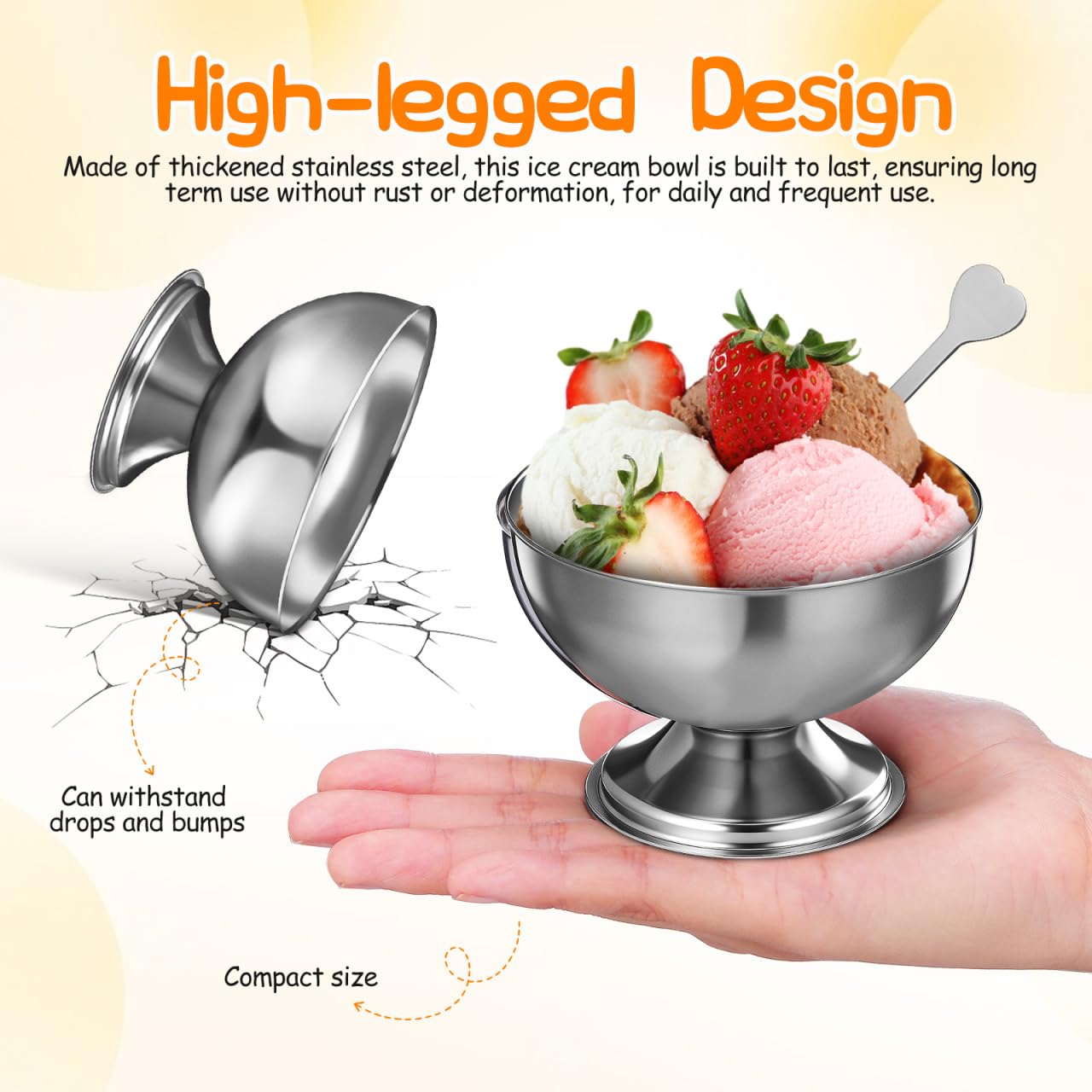 Housoutil Ice Cream Cups, 4 Pcs Stainless Steel Serving Dessert Bowls, Round Sauce Bowls, Reusable Footed Yogurt Snack Candy Cups for Cake Salad Fruit Pudding Snacks Christmas Party