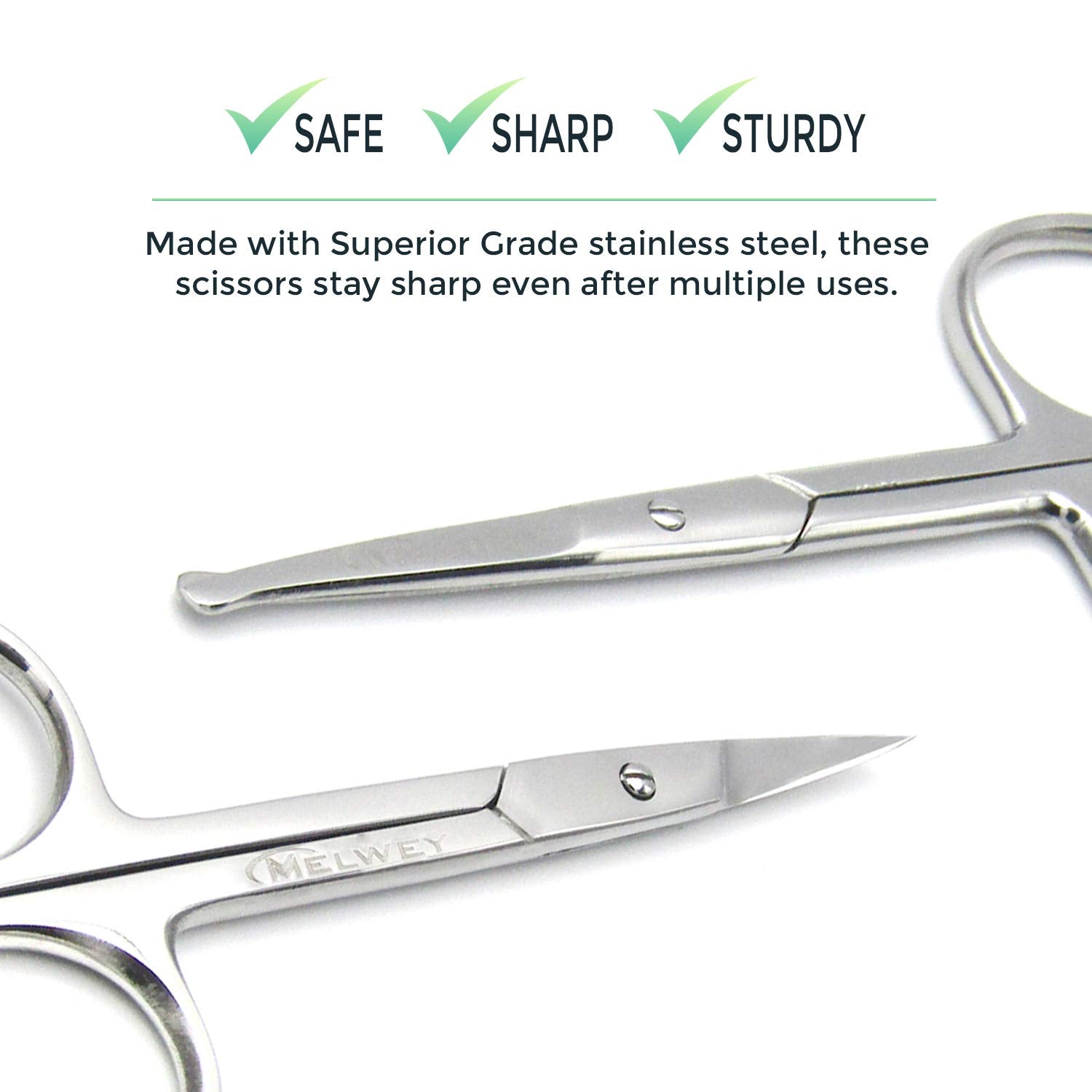 MELWEY Pack of 2 Rounded & Curved Blunt Tip Scissors, Eyebrow & Baby Nail
