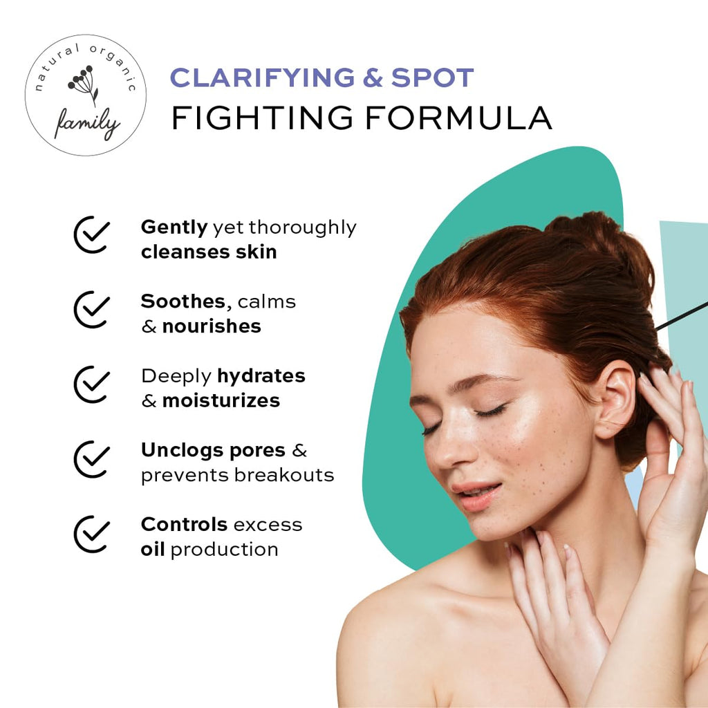 The Natural and Organic Family Clarifying Face Wash with Salicylic Acid - Facial Cleanser for Oily, Normal, and Combination Skin - Exfoliating, Pore Minimizing Formula for Teens