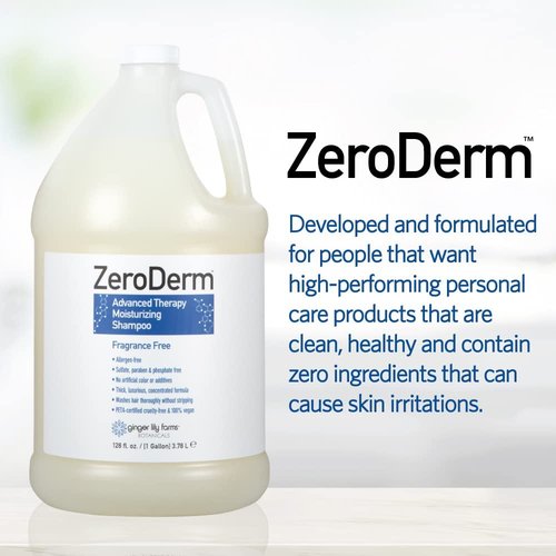 Ginger Lily Farms Botanicals ZeroDerm Advanced Therapy Moisturizing Shampoo for All Hair Types, 100% Vegan & Cruelty-Free, Fragrance Free, 1 Gallon Refill (Pack of 4)