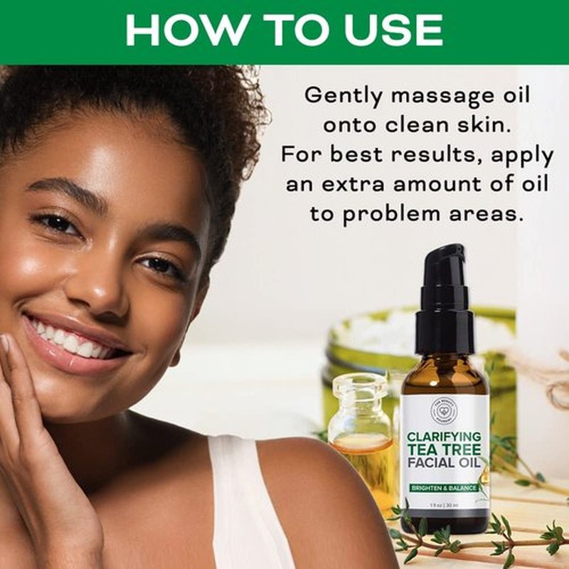 Clarifying Tea Tree Facial Oil - Targets Acne & Uneven Skin Tone | Antioxidant-Rich 1 fl oz (30ml)