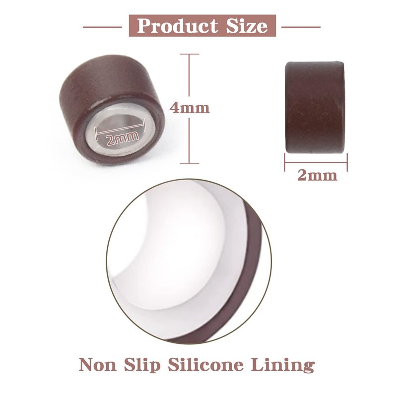 Vlasy 600Pcs 4mm Silicone Lined Micro Ring Beads for Hair Extensions 5Colors Apply (600Pcs Brown)