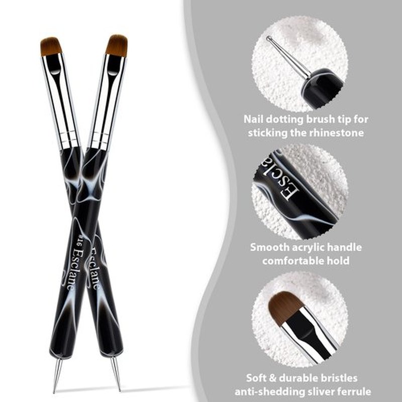 4PCS French Manicure Brush, Two Way Nail Art Brush with Dotting Tool for Cuticle Clean Up & Nail Art Design, French Nail Brush Professional Salon (Black)