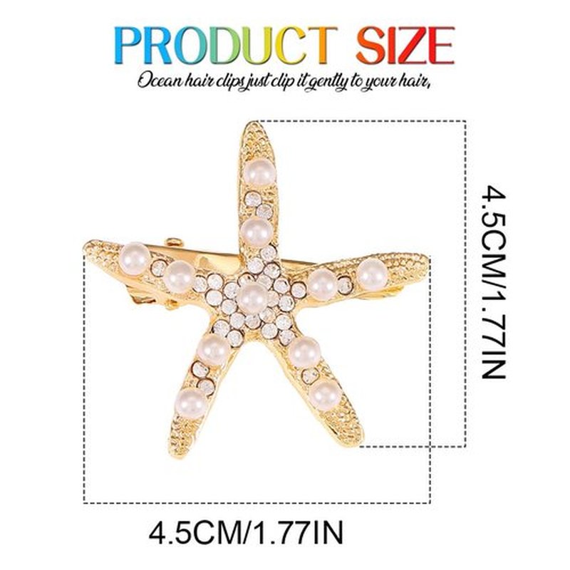 CAKURE Starfish Hair Clips Gold Metal Sea Star Hair Barrettes Cute Pearl Side Hair Pins Beach Hair Accessories for Women and Girls (Pack of 2) (a-gold)