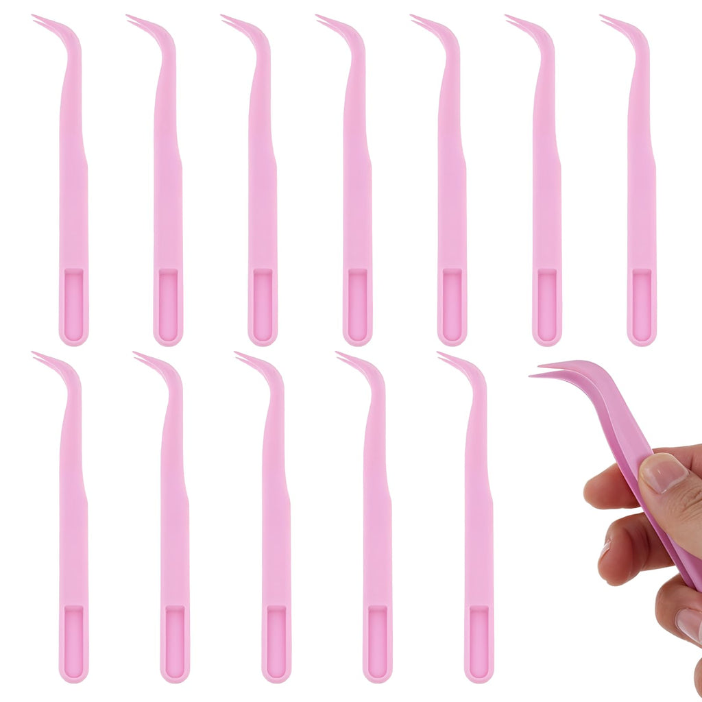 InnoHHustle 12 Pack Plastic Tweezers for Crafts 4.5 in Long Bent Tweezers Bulk Picking and Placing Crafts Beads Tweezers for Crafting DIY Bead Jewelry Making