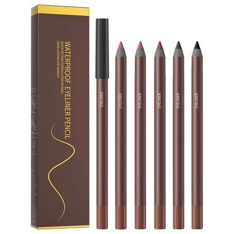 Pinkiou 5 Colors Eyeliner Pencil Set,24 Hour Waterproof Smudge-Proof Eye Liner Pencil, Long-Lasting Makeup Pencils for Eyebrows and Eyeliner (Plum, Stone, Chocolate, Brown, Black)