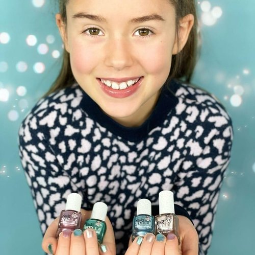 MISS NELLA DINO COLLECTION 4 Chrome nail polish set- Sweet-osaurus- coper, Diplodo-kiss- pink, Rawr-some - blue, Dino-rific- green, Peel Off kids Nail Polish