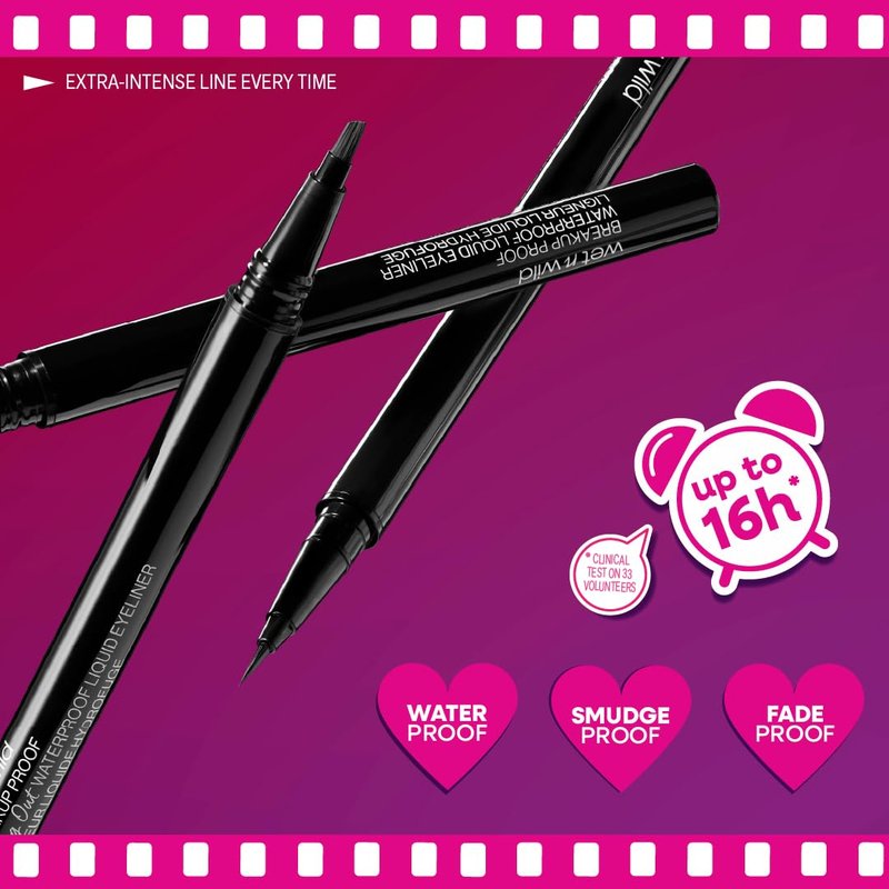 Wet n Wild Mega Last Liquid Eyeliner - Waterproof, 16-Hour Wear, Ultra-Fine Brush - Black, Cruelty-Free & Vegan