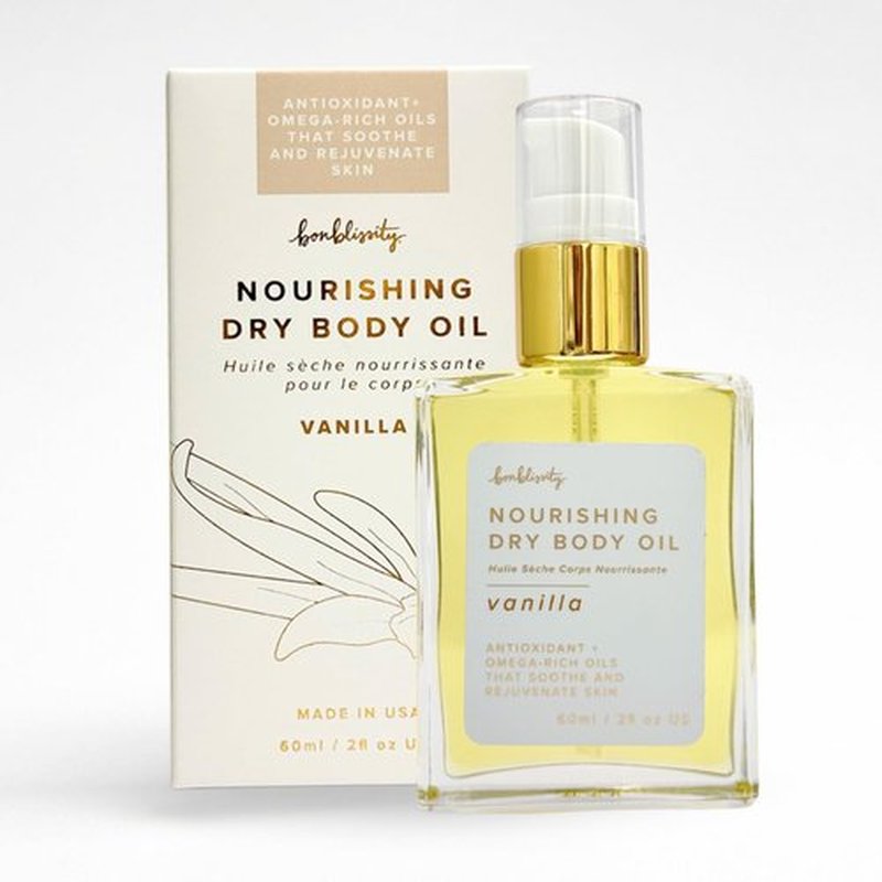 Bonblissity Nourishing Body Oils for Women, 2oz Travel Size - Vanilla Scented Body Oil, Non-Greasy Non-Comedogenic, Vitamin E Hydrating Moisturizer for Men and Women with Dry or Sensitive Skin