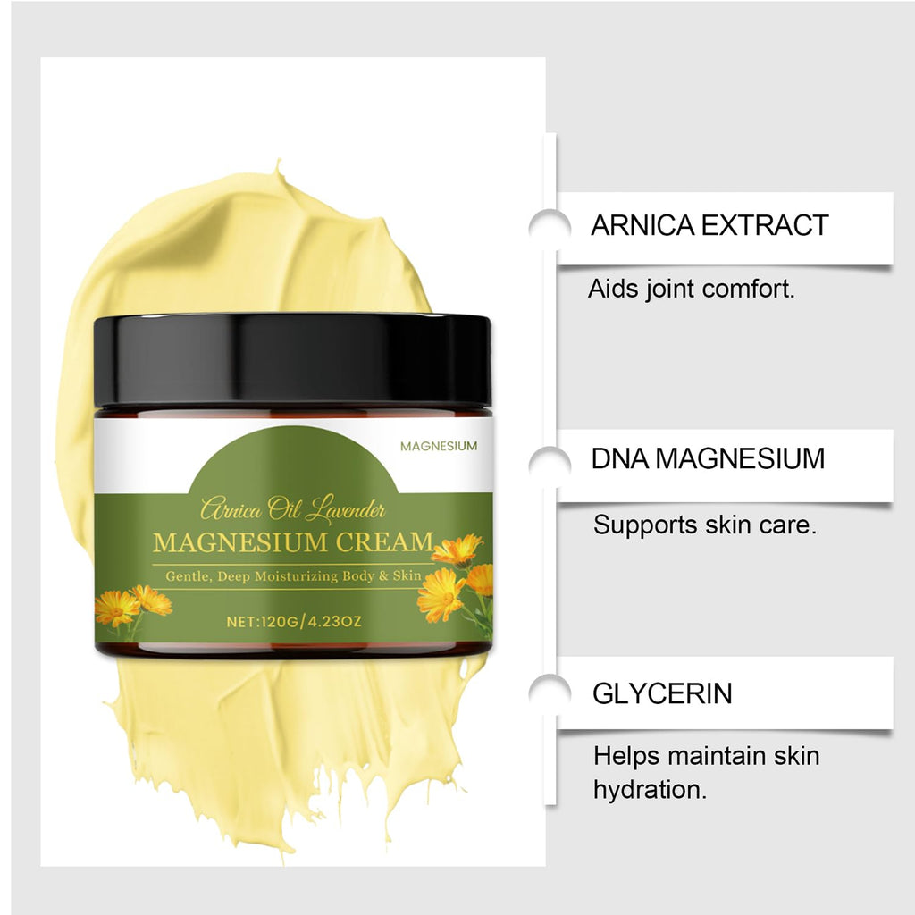 CleJoy Magnesium Cream with MSM & Arnica for Nerve Relief - 120g/4.23oz, Mild Formula Soothes Skin & Calms Nerves, Daily Soothing Moisturizing Body Care