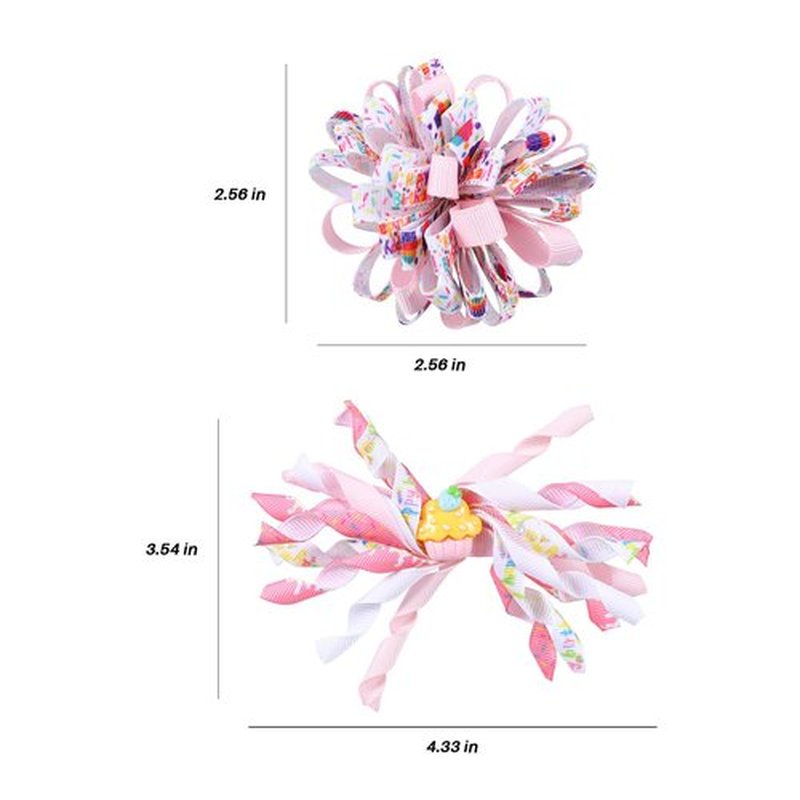 4pcs Happy Birthday Korker Hair Bow Clips for Baby Toddler Girls Ages 1-6, Pink Confetti Sprinkle Curly Ribbon Hairpins Alligator Barrettes,Kids Ice Cream Party Dress Accessory Gift