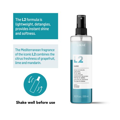 Lakmé L2 Classic Bi Phase Conditioner, Detangling Spray for Hair, Leave In Conditioner Spray For All Hair Types, 10.2 Fl Oz