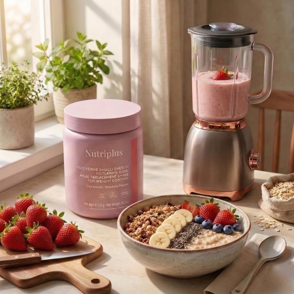 FARMASi Nutriplus Meal Replacement Shake, Plant Based Protein Powder with 27 Vitamins and Minerals, High Fiber Nutrition Drink Mix, Gluten-Free, Low Calorie Weight Control Powder, 18.3 oz, Strawberry