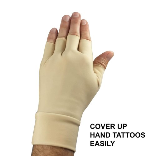 Light Skin Tone Tattoo Cover Up Fingerless Gloves - Hide Hand Tattoos at Work (sold as a pair) (Large)