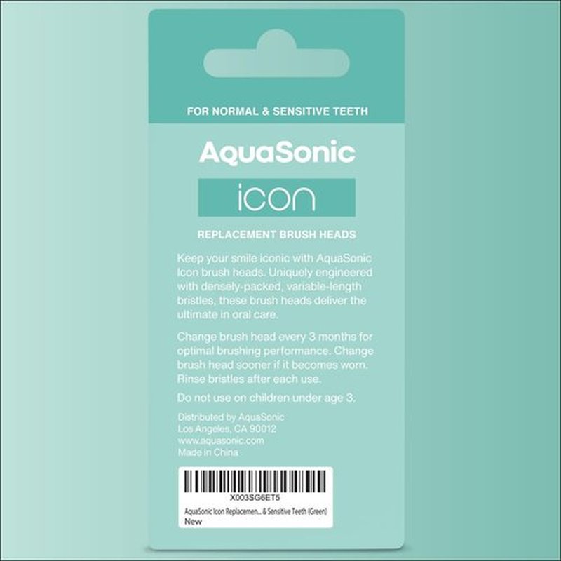 AquaSonic Icon Replacement Brush Heads - 2 Pack for Normal & Sensitive Teeth | Mint Compatible