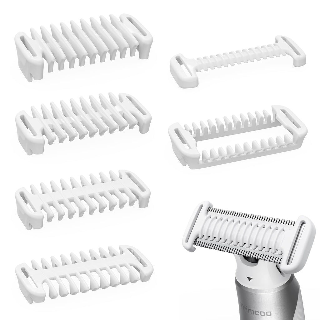 Trimcoo Trimmer Comb Set H1/H3 (S-130510) - 0mm Skin Guard, 3mm Body Comb, 1/2/3/5mm Locking Combs, Travel Case, Durable ABS Material - Ideal for Face, Body & Sensitive Areas, Convenient Storage
