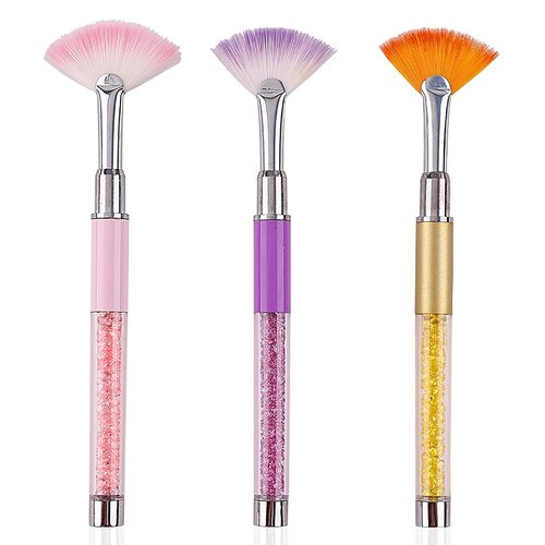 SILPECWEE 3pcs Fan Brushes for Acrylic Nails, Ombre Nail Brush Dip Power, Glitter Makeup Glitter Nail Clean Up Brushes Nail Polish Brush Nail Pen Nail Art Brushes Manicure Brush Nail Art Tool
