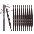 Berinist 12pcs Dark Brown Waterproof Eyebrow Pencils for Women, Retractable Dual-End Eye Brow Pencil with Brush, Triangular Tip Design, Easier to Define and Fill in Eyebrows for Natural Brow Shape