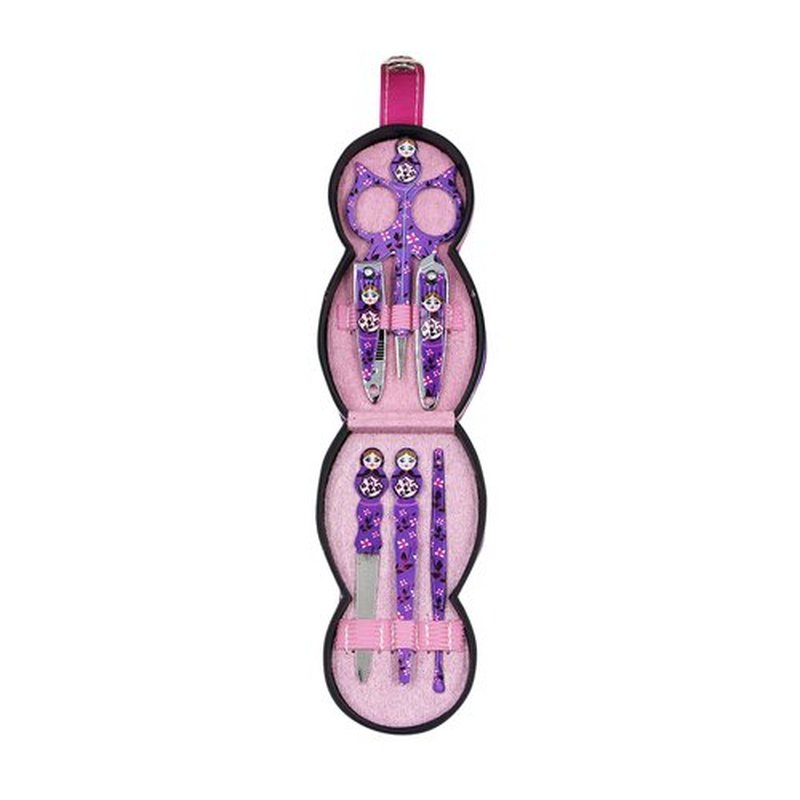 Aibearty Adorable Russian Doll Pattern Stainless Nail Clippers Set of 6Pcs, Professional Grooming Kit, Nail Tools with Luxurious Travel Case