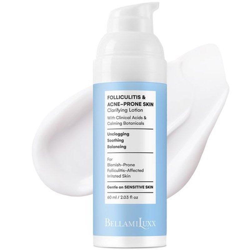 BellamiLuxx Folliculitis Acne Lotion for Body: Helps Reduce Itch, Redness, Body Acne, Bumps & Uneven Texture with Salicylic & Glycolic Acid + Botanicals - Gentle Care for Folliculitis-Prone Skin
