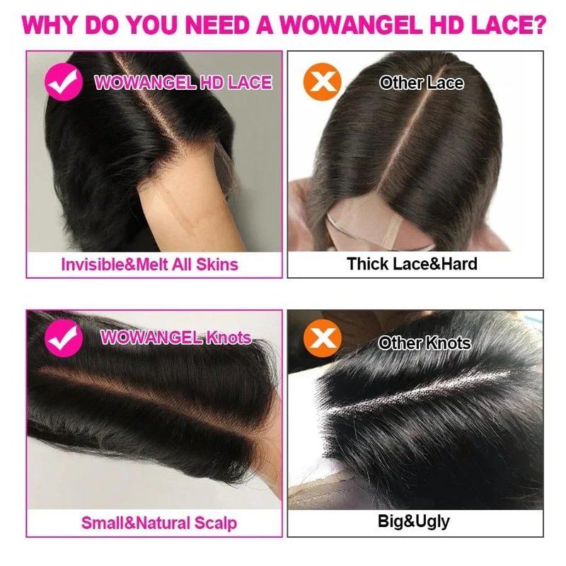 WOWANGEL 0.1mm Ultra-thin SKINLIKE Real HD Lace Closure, 2x6 Body Wave Unprocessed Virgin Human Hair Closure Pre Plucked Invisible Hair Knots Natural Hairline Invisible HD Lace 20 Inch