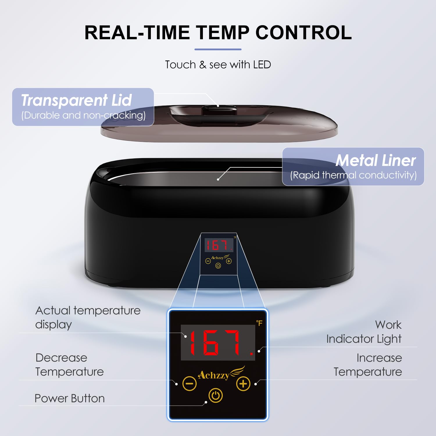 Achzzy 4000ml Paraffin Wax Machine for Hand and Feet - Professional Wax Warmer with 200W Thermal Core, LED Real-time Temp Control & 167°F Rapid Melting, Intense Hydration with Hand Wax Paraffin Bath