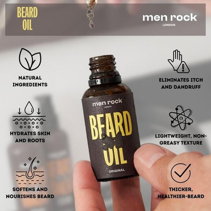 Men Rock Beard Oil - Original Formula with Grapeseed Oil & Vitamin E | 1 oz Facial Hair Conditioner