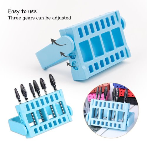 KOOBOOK 2Pcs 16 Holes Acrylic Nail Art Drill Bit Holder Exhibition Stand Organizer Nail Art Display Salon Light Blue