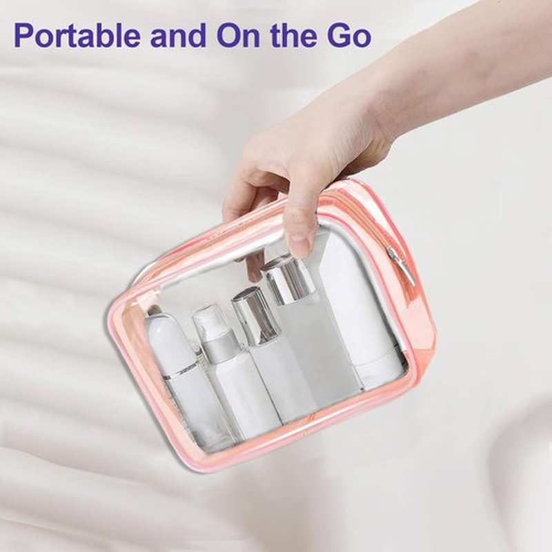 Skiennix Clear Makeup Bag Set - TSA Approved Small Toiletry Organizers | 4 Pack in Pink, Orange, Green, Blue