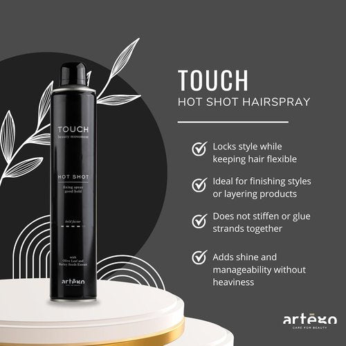 Artègo TOUCH Hot Shot Hairspray - Medium to Strong Hold Finishing Spray | 16.9 fl oz for Frizz-Free Styles