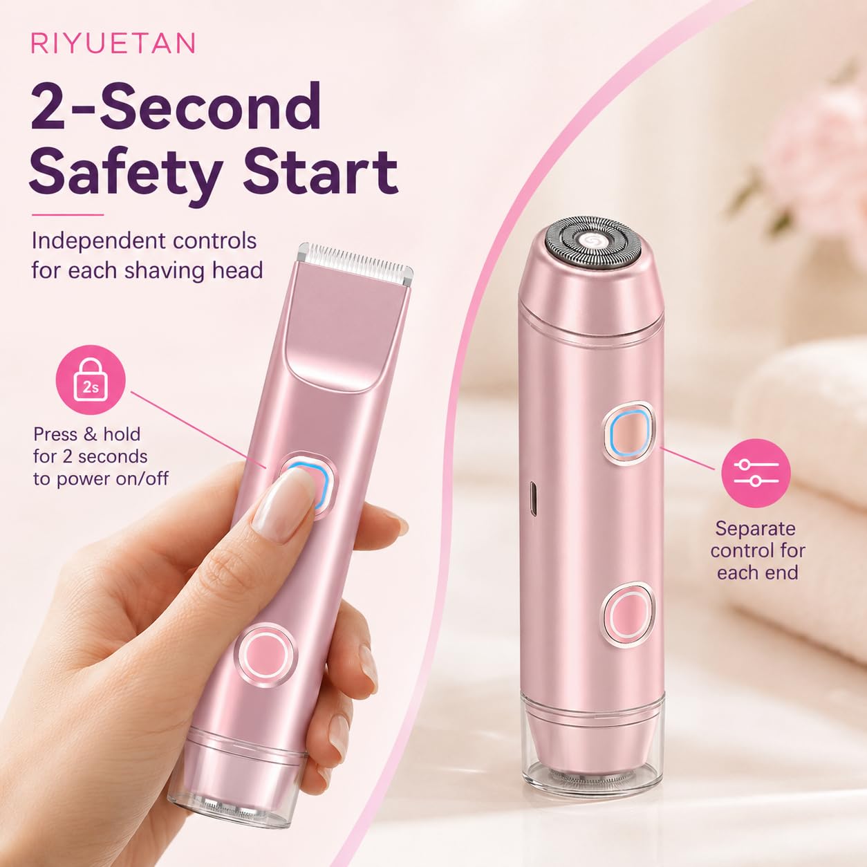 Bikini Trimmer for Women, 2-in-1 Electric Razor with Ceramic Trimmer & Rotary Shaver, IPX7 Waterproof Wet/Dry Women’s Body Shaver, USB-C Rechargeable Razor for Bikini Line, Legs, Underarms