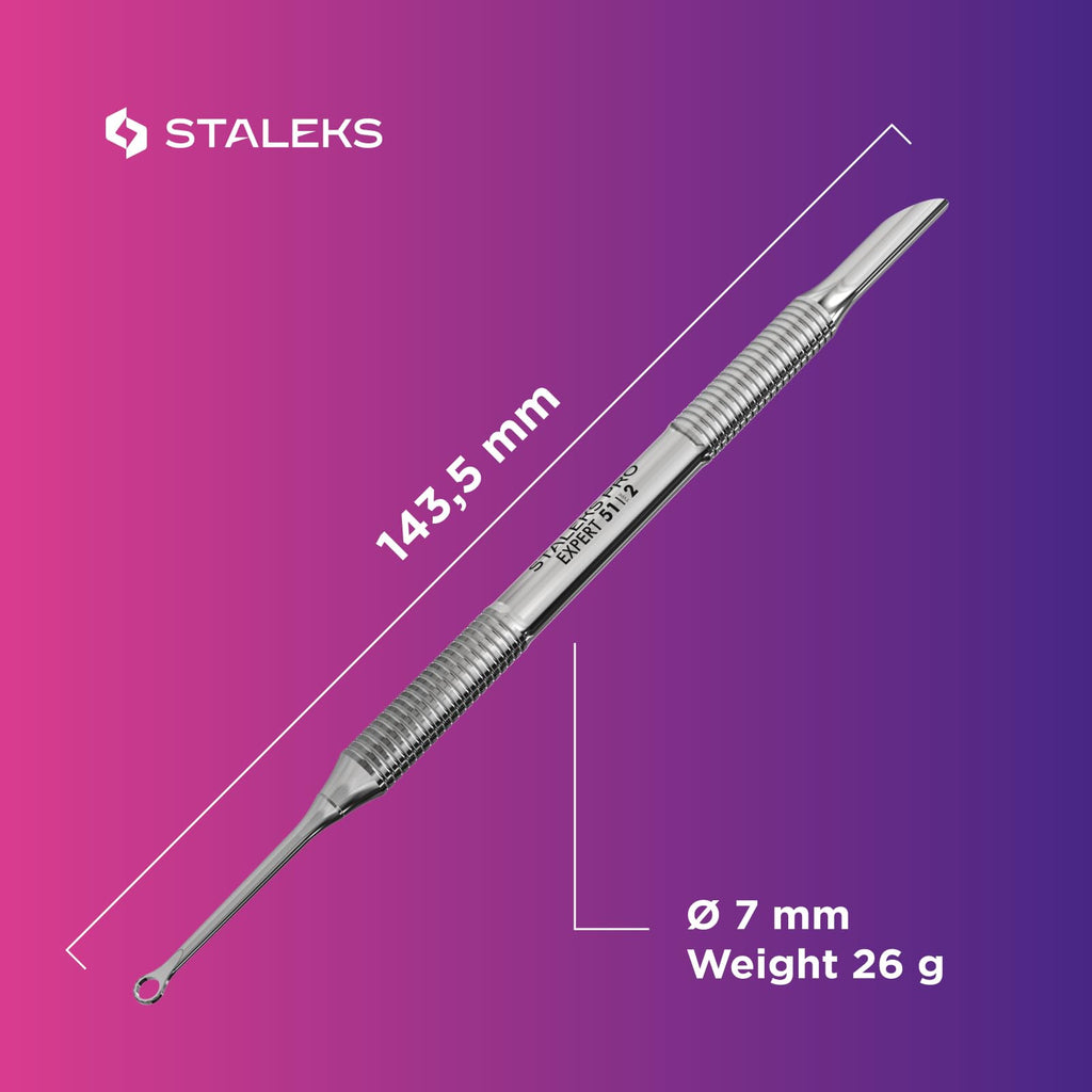 Staleks Pro EXPERT 51 Manicure Pusher Type 2 – Beveled Pusher and Loop End – Stainless Steel – Professional Tool for Cuticle Work