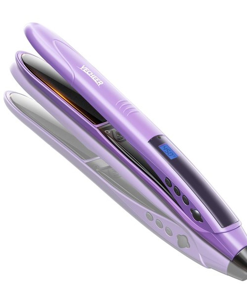 1" Ceramic Flat Iron with Sonic Vibrating for Less Damage, Dual Voltage Travel Hair Straightener for Women - Ionic & Volcanic Mineral Technology, Straightener and Curler, 10 Heat Settings