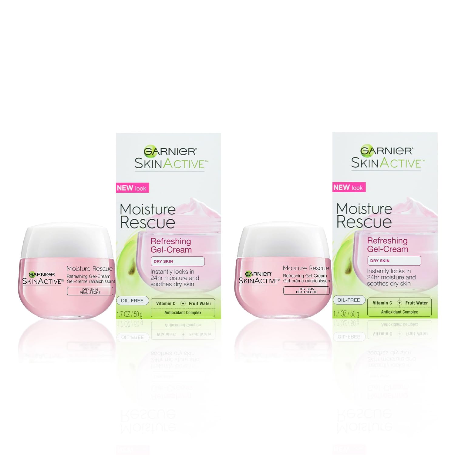 Garnier Moisture Rescue Refreshing Gel-Cream for Dry Skin, Oil-Free, 1.7 Oz (50g), 2 Count (Packaging May Vary)