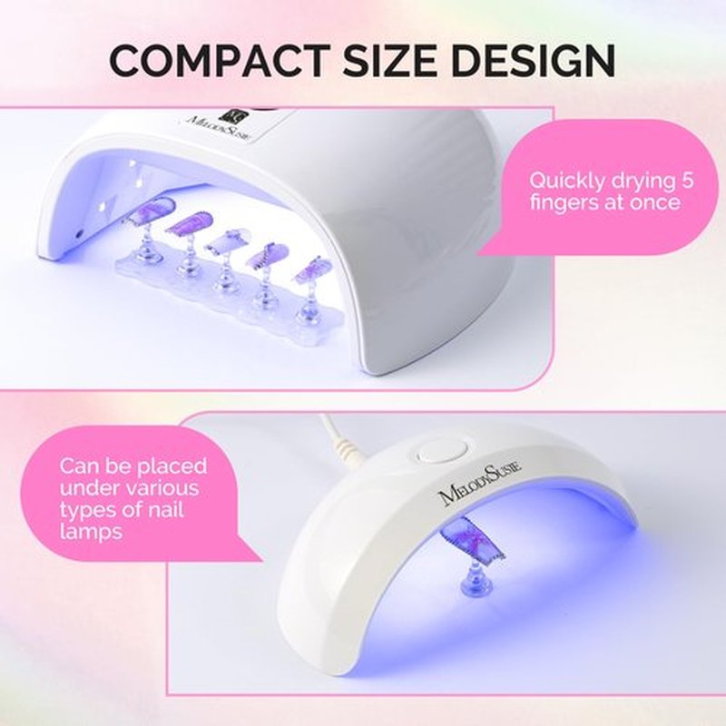 MelodySusie Nail Stand for Press Ons, White Shiny Acrylic Magnetic Base for Painting Display with Brush Holder and 100 Pcs Reusable Double-Sided Tape for Home DIY Salon Supplies
