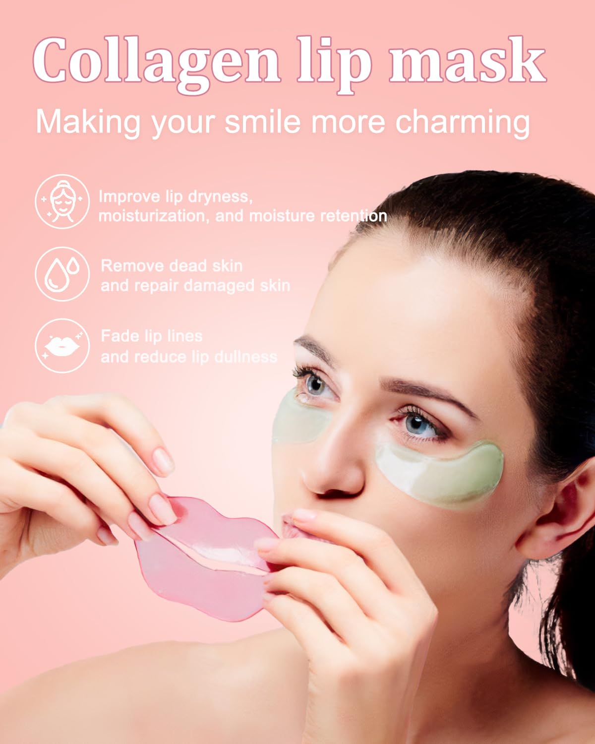 Bukamkom Collagen Lip Masks Bulk(20 Pieces/Box),Lips Mask Sheet to Reduce Dark Lips to Remove Dead Skin Moisture,Bulk Lip Masks Individually Wrapped