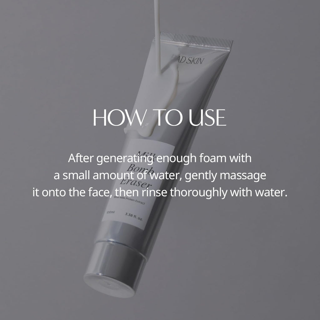 BadSkin Milk Bomb Eraser 100ml | Gentle Daily Cleansing Foam with Milk Protein Extract & AHA/BHA | Hydrating & Pore Cleansing Formula | Made in Korea