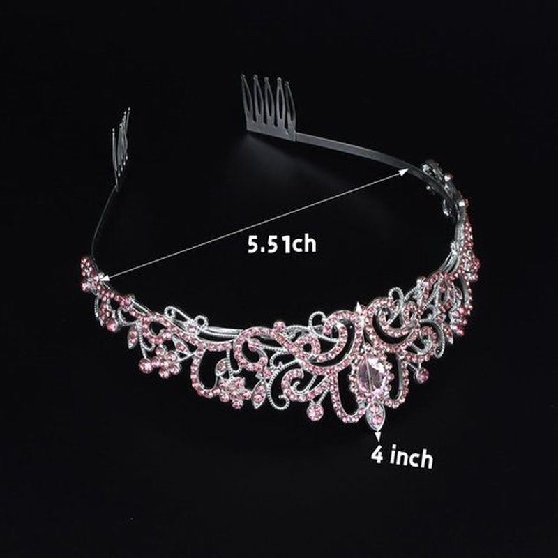 Tiara Queen Crown and Long Satin Gloves for Women - Light Pink Princess Opera Gloves, Quinceanera Rhinestone Wedding Tiaras for Bride, Crown Accessories for Prom