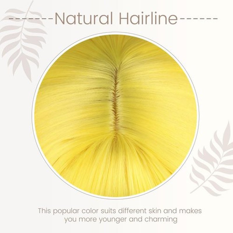 BATISI Yellow Short Bob Wig with Bangs for Women Loose Wavy Shoulder Length 14 Inch Synthetic Wig for Daily Cosplay Party Use
